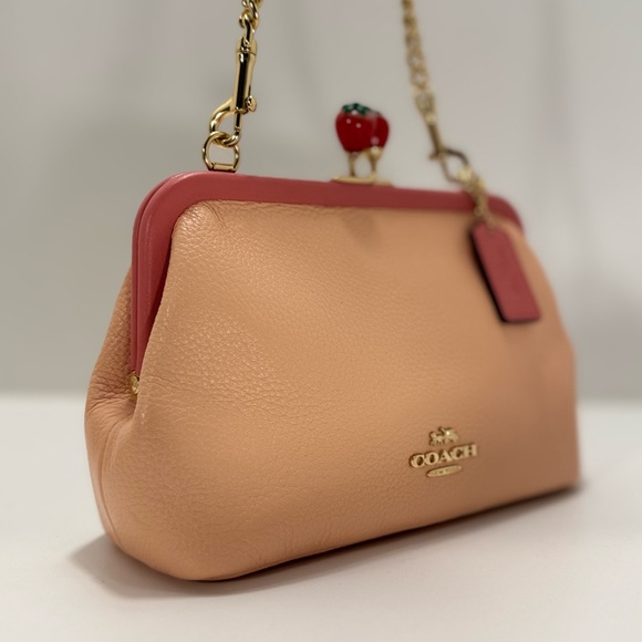 COACH Nora Kisslock Crossbody With Strawberry 🍓Leather Gold/Faded Blush/Taffy - Picture 8 of 16